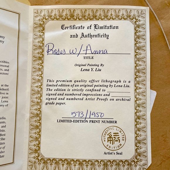 2 original Lena Liu signed prints. In gold wooden frame with matting. - Picture 3 of 6